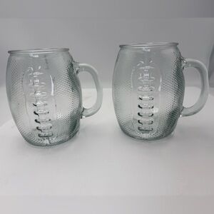 Vintage Clear Glass Football Mug Set